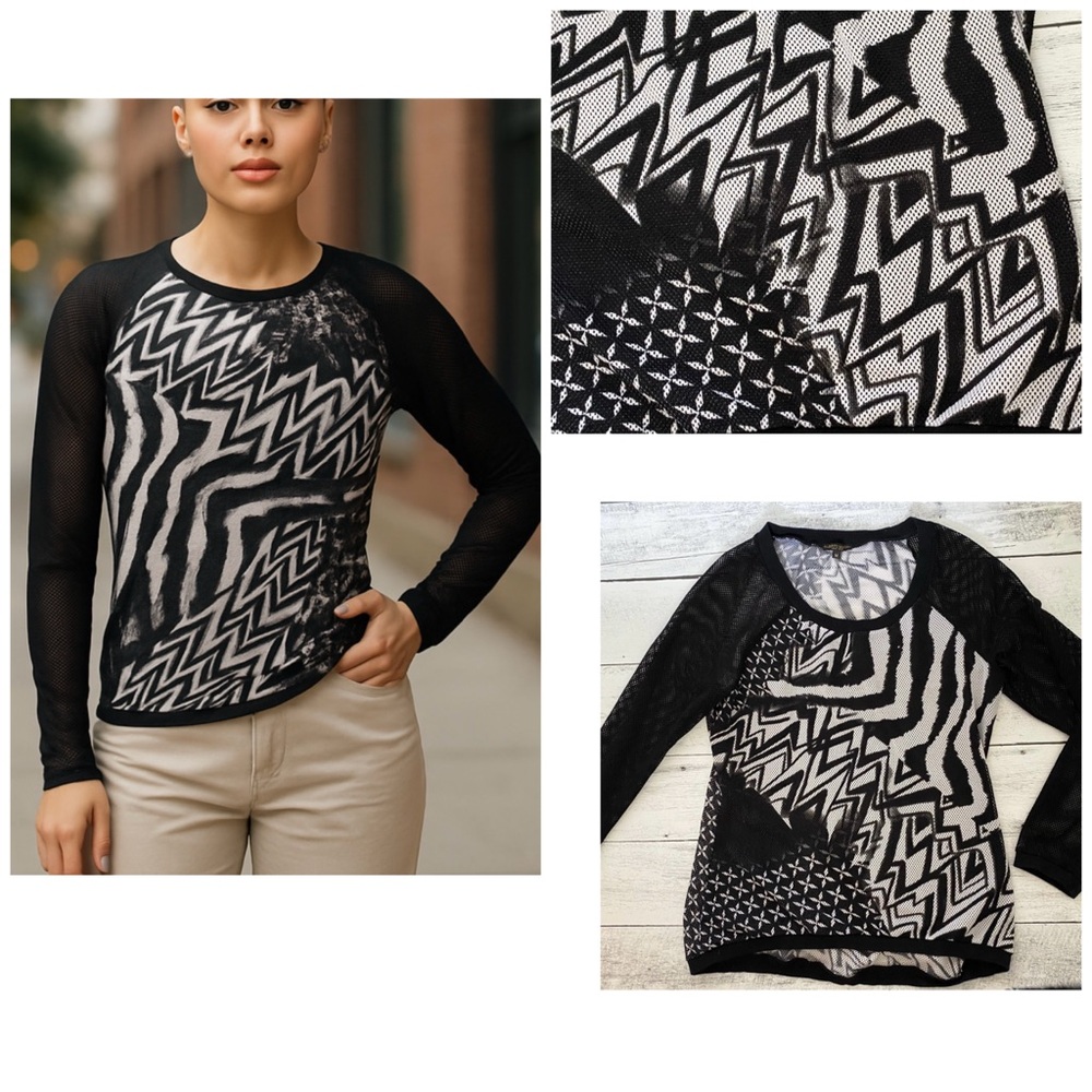 Alberto Makali‎ Solo Tintoreria Mesh Abstract Art to Wear Long Sleeve Top Size M